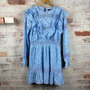 Karen Millen Eyelet Lace Dress Sz 6 Ruffle Romantic Feminine Boho Cottagecore